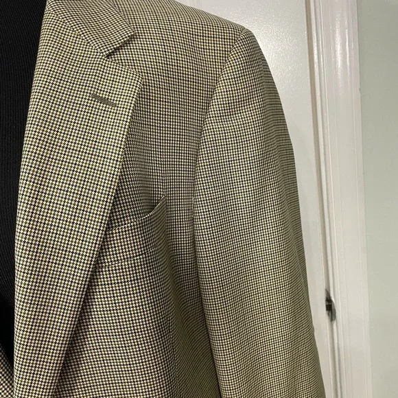 Brooks Brothers Loro Piano Wool Blazer Houndstooth Beige Sport Coat Size 41L